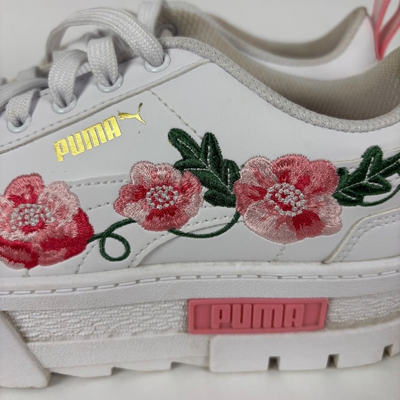 Puma Mayze White, Garnet Rose-Vine Embroidery Size 7 Platform Shoes - Picture 7 of 13